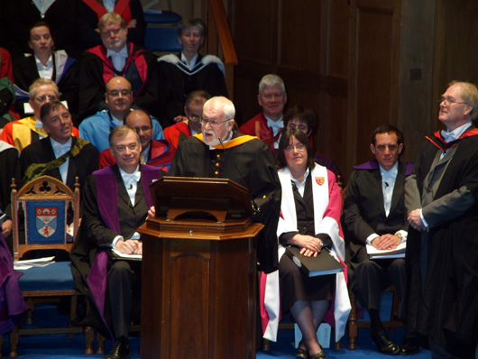 Professor Douglas Dunn speaking after accepting his honorary degree.